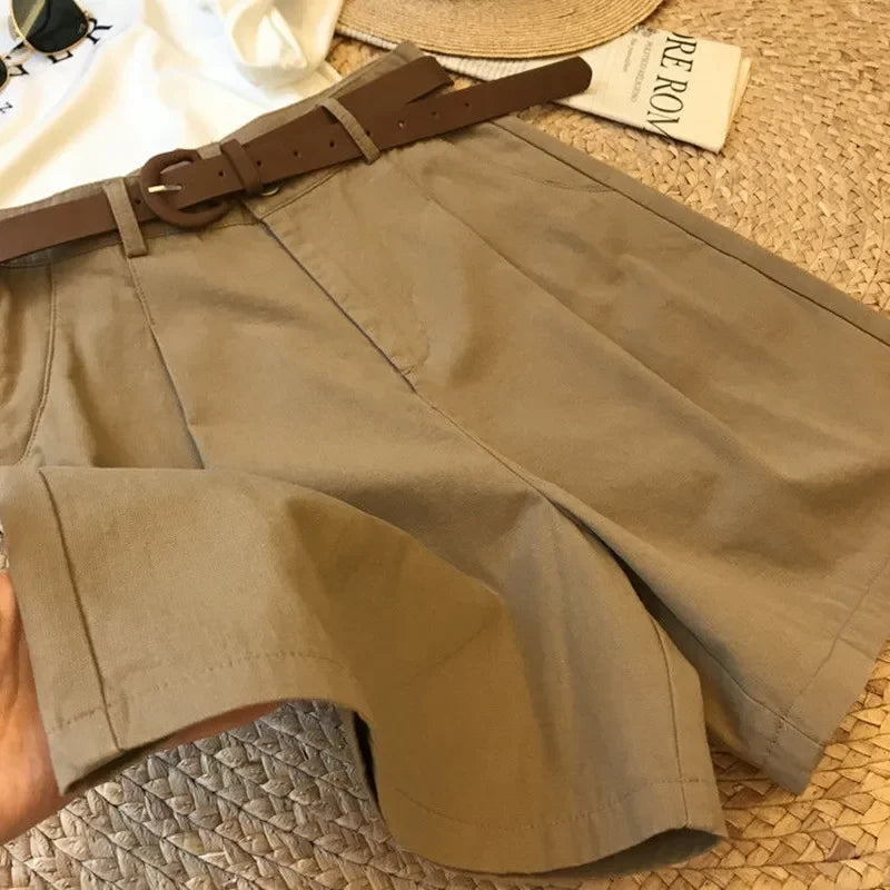 Wide Leg Shorts for Women Thin Cotton A Line Short Pants Office Classic Loose Casual Zipper Women‘s Shorts