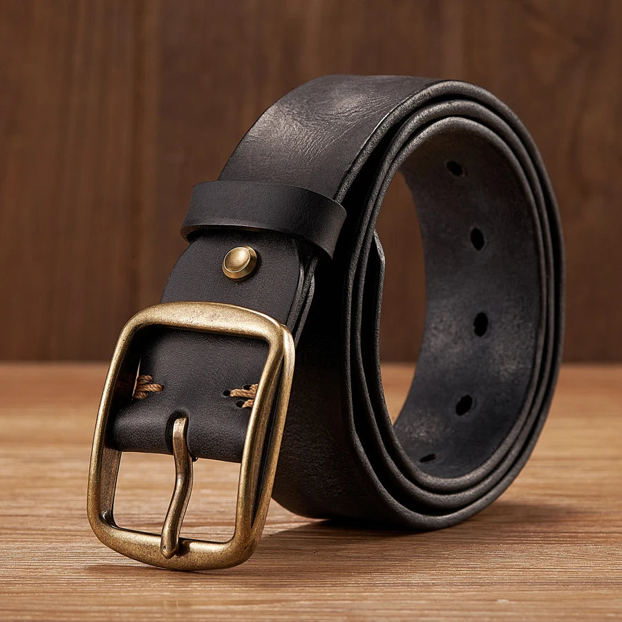 Thick Cowhide Copper Pin Buckle  Genuine Leather Belt Casual  Retro