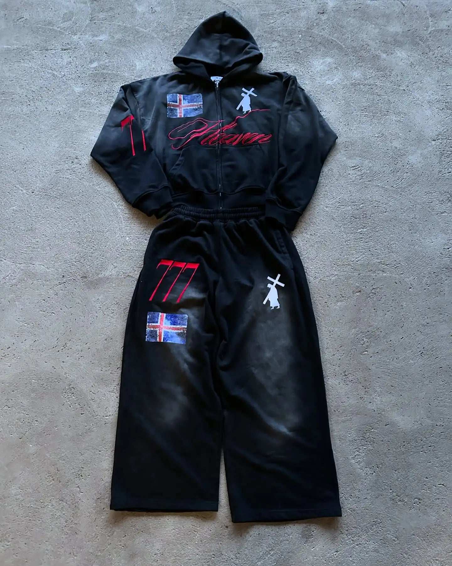 Streetwear Men's Clothing Letter Embroidered Hoodies Coat Straight Pockets Graphics Baggy Pants