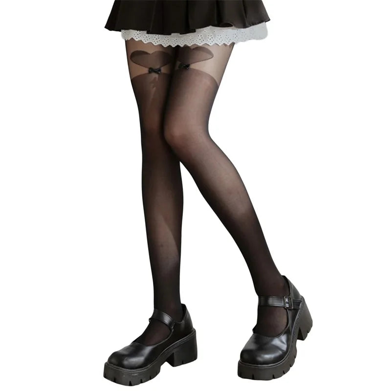 Fashion Thigh High Socks with Sheer Bow Tie Up Detail - Trendy Stockings