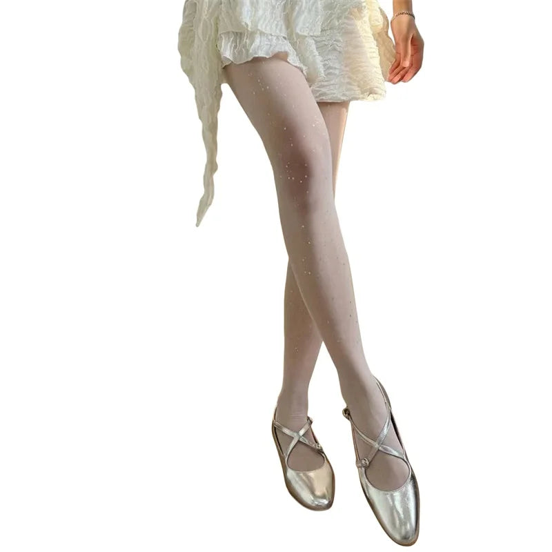 Rhinestone Embellished High Waist Sheer Mesh Tights with Soft Silk Stockings for a Glamorous Look