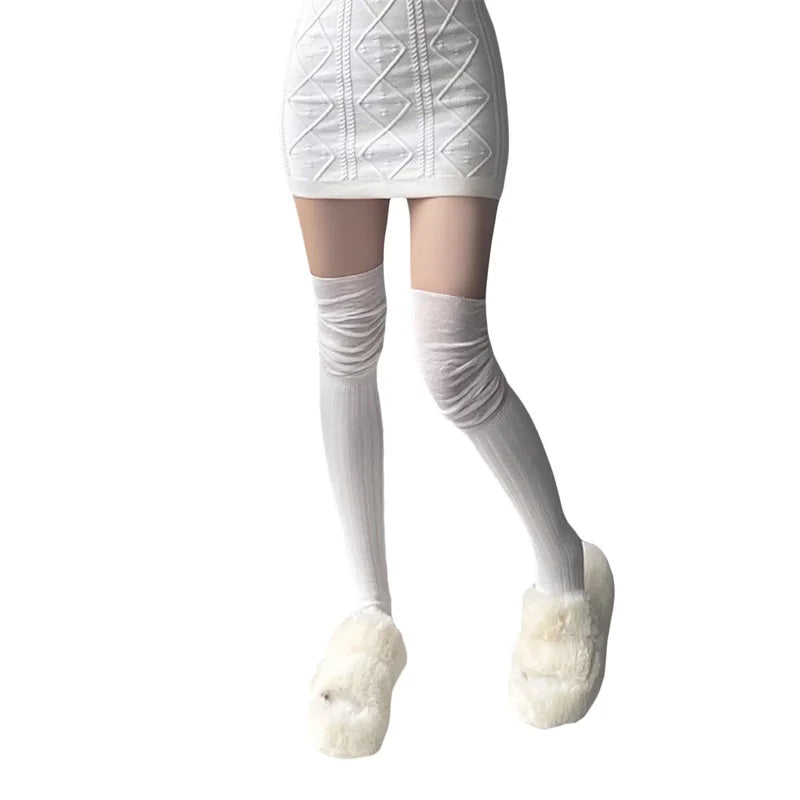 Cable Knit Over Knee Socks Soft Stretchy Stocking Thigh High Leg Warmers