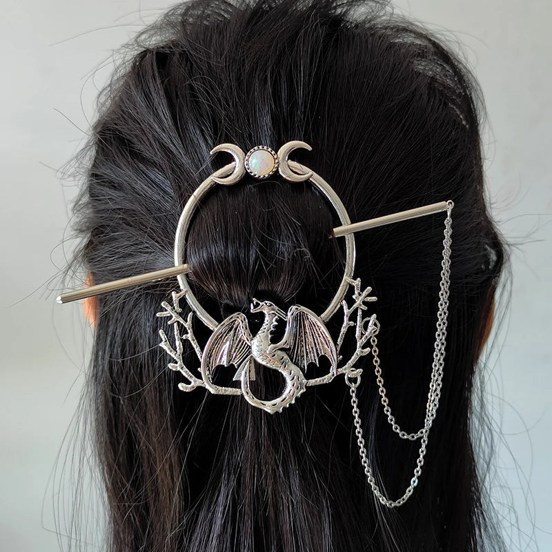 Woodland Goddess Crescent Moon Dragonfly Hair stick Fairy Moon Dragonfly Insect Hair Barrette Hairclip For women