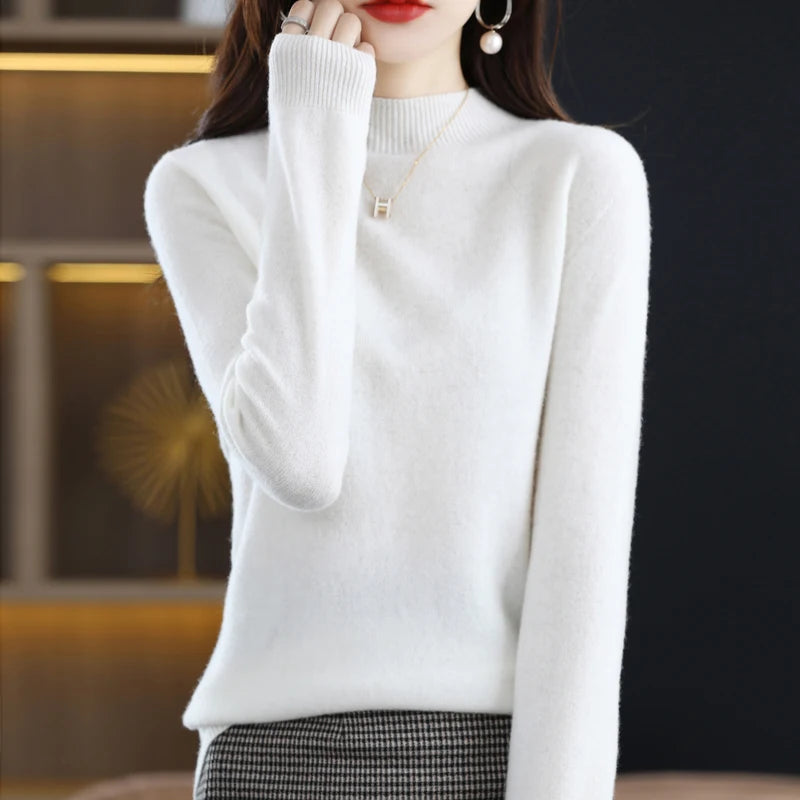 100% Pure Wool Half Turtleneck Pullover In Cashmere Sweater Women's Casual Knit Top Women's Coat