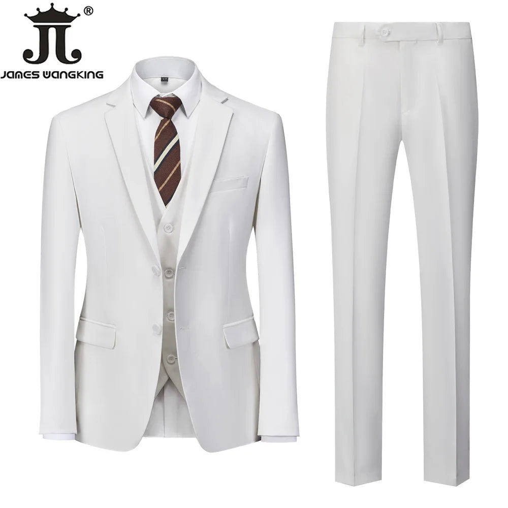 Jacket + Vest + Pants  Boutique Solid Color Men's Official Business Suit Bride's Wedding Dress Party Male Suit