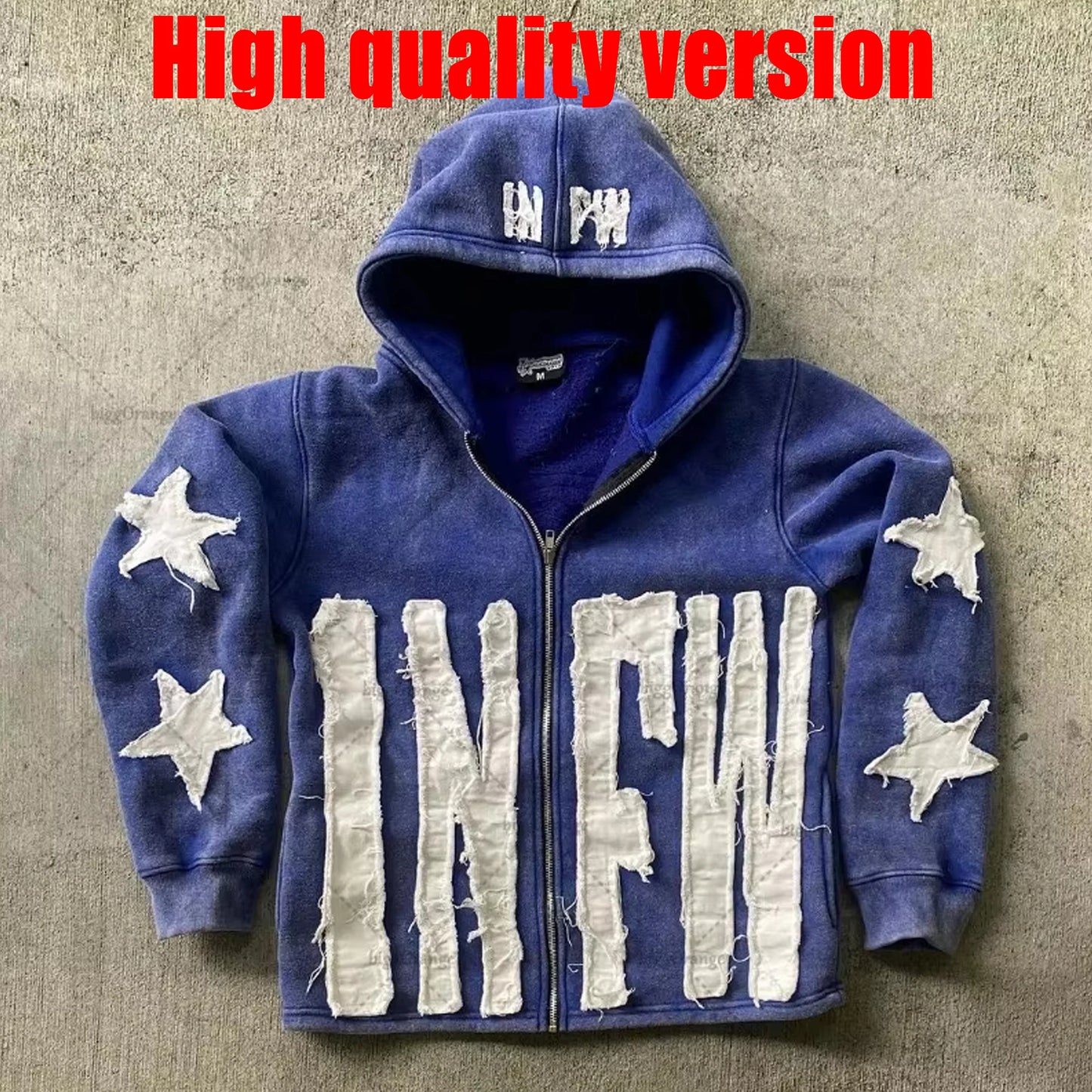 Star Letter Embroidered Zipper Sweatshirt Women  Loose Oversized Hoodie Versatile Casual Retro Jacket