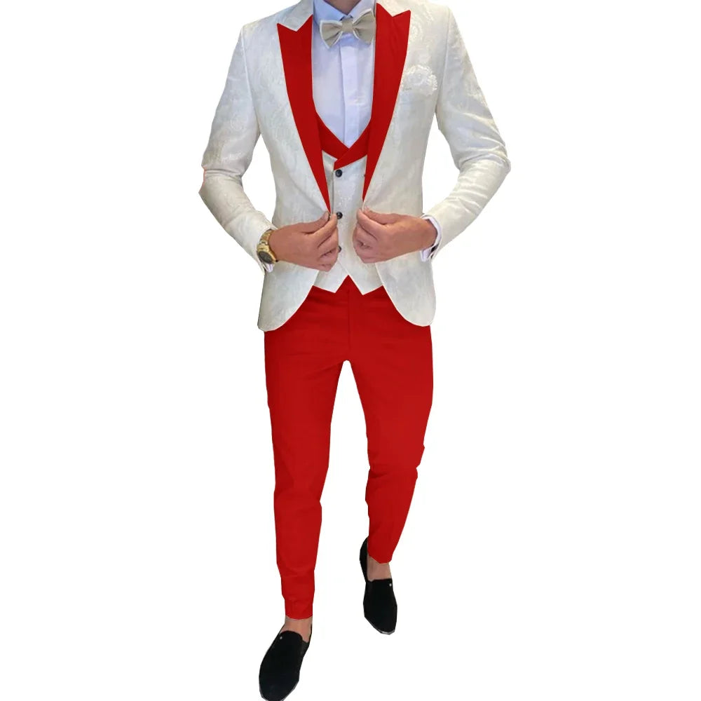 Ivory Men's Wedding Groom Suit 3 Piece Jacket Pants Vest Formal Tuxedo Elegant Men's Custom Suit  Bow tie not Included
