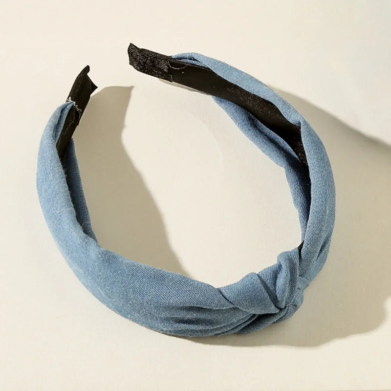 1/3pcs Knotted Print Denim Cloth Headband for Women Girls Face Wash Hair Hoop Simple Denim Headpiece