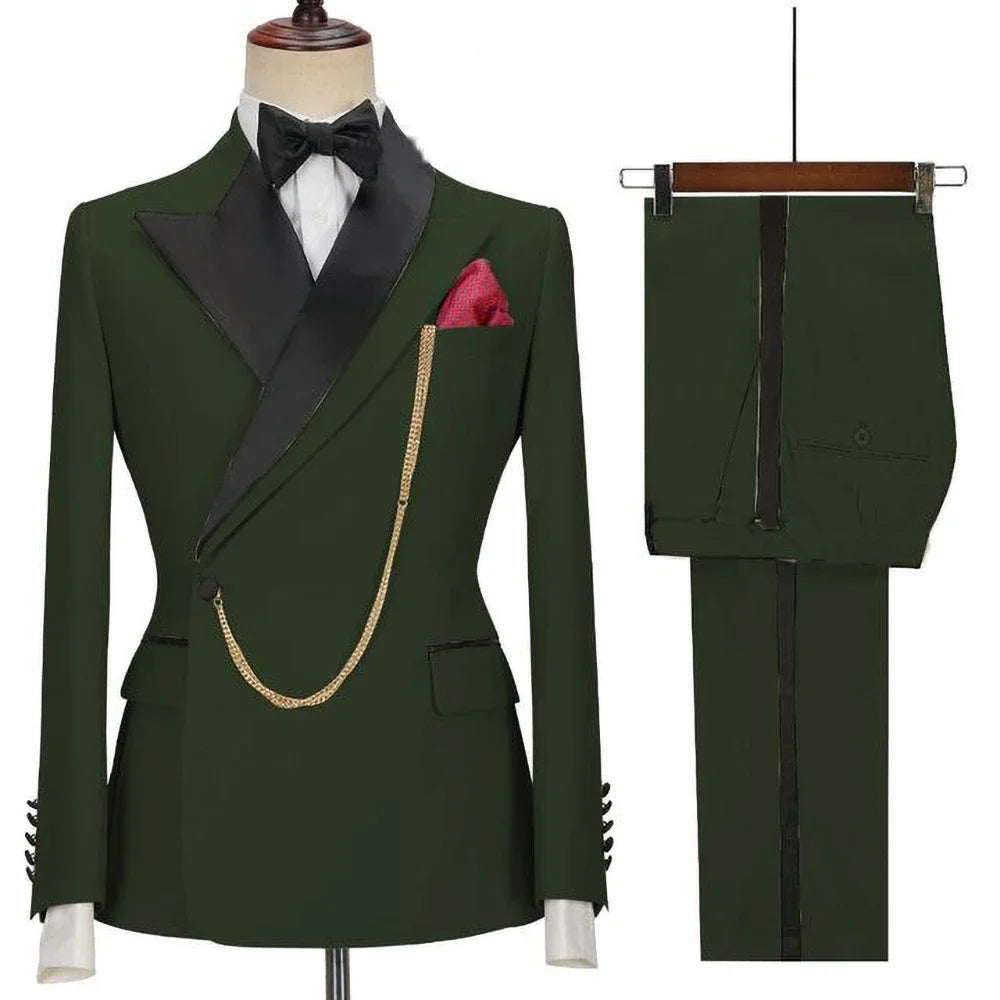 Latest Design Men's Suits Peaked Lapel One Button Casual Male Suit Business Wedding Groom Elegant 2 Piece Blazer Pants