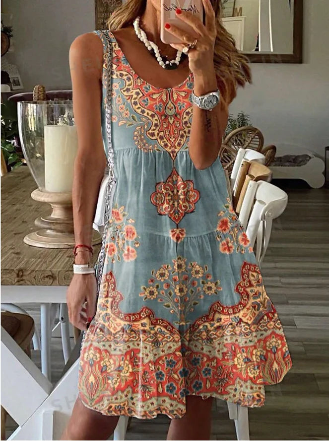 Europe and America Plus Size Women's Cross border Summer Fashion Printed Dress