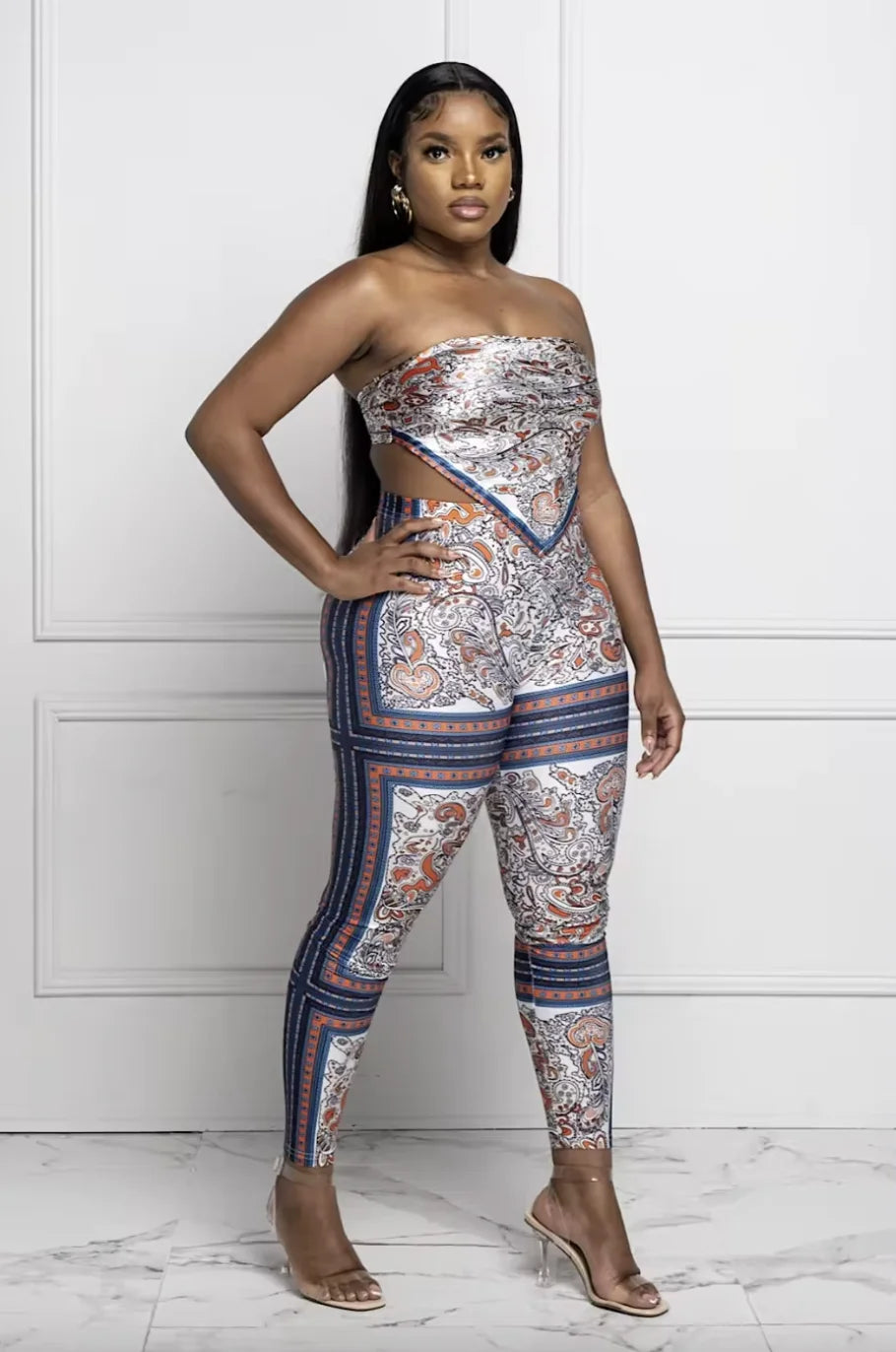 Summer Printed Two Piece Pants Set Sleeveless Crop Top Women Satin Fabric Stretchy  2 Pieces Sets