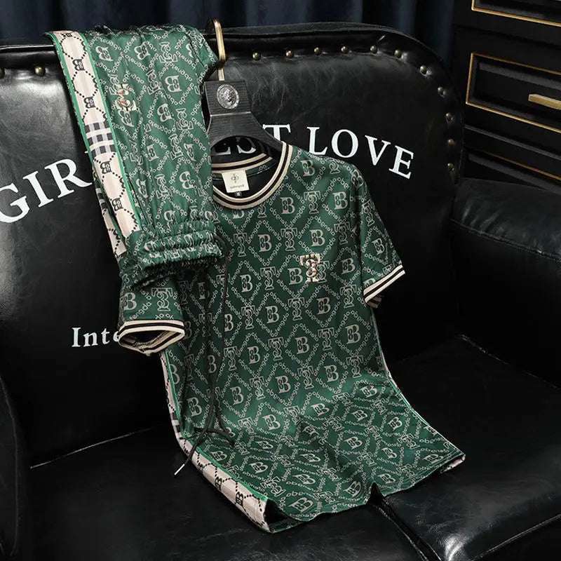 Trendy Printed Short-sleeved Sports Men's Summer Fast-drying Light and High-end Handsome Casual Suit Shirt and pants