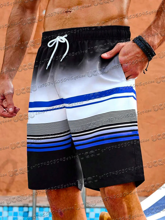 Men'S Striped Minimalist Casual Shorts Summer Beach Swimming And Surfing Shorts Outdoor Fitness&Sports Loose Drawstring Shorts