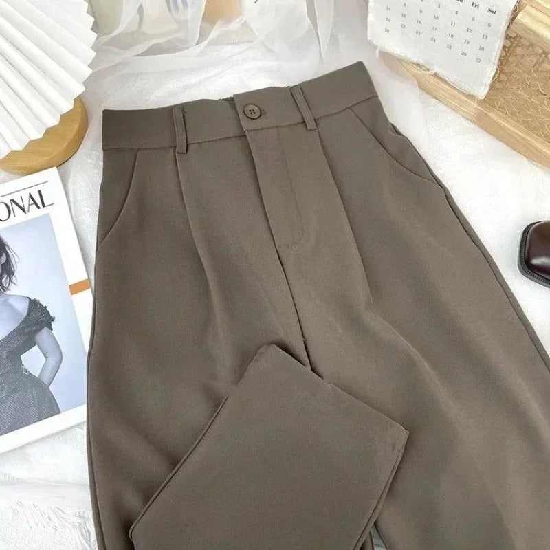 Fall Spring Suit Pants Women Fashion Elastic High Waist Casual Trousers Woman Solid Office Pant