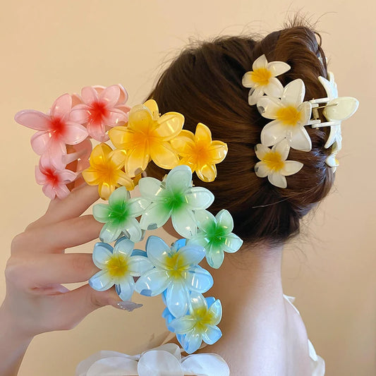 Sunflower Shark Clip Sweet Gradient Flower Grab Clip Ponytail Braid Hair Clip Beach Vacation Hairstyles