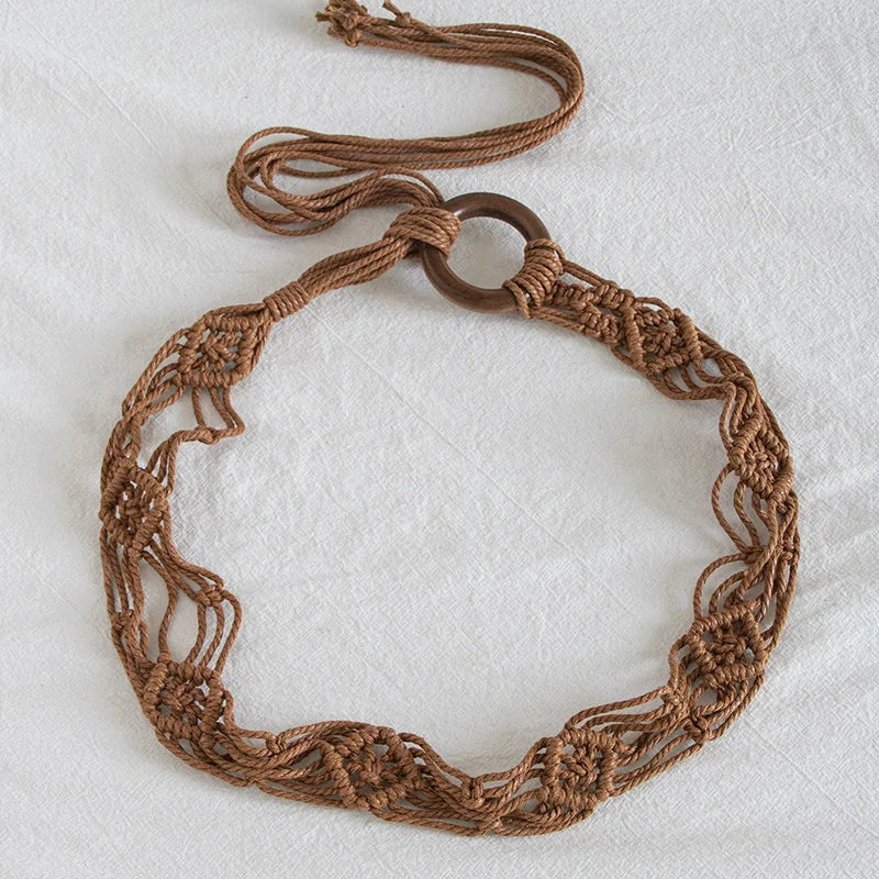 Weaving Tassel Waist Rope for Women Versatile Dress Decoration Knotted Thin Waist Rope Wax Thread Knotted Waist Belt