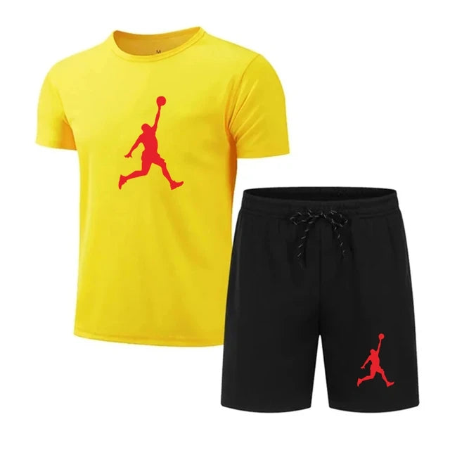 Men's casual fashion Summer mesh suit Men's quick drying Breathable sports suit Short sleeve T-shirt suit men's jogging suit