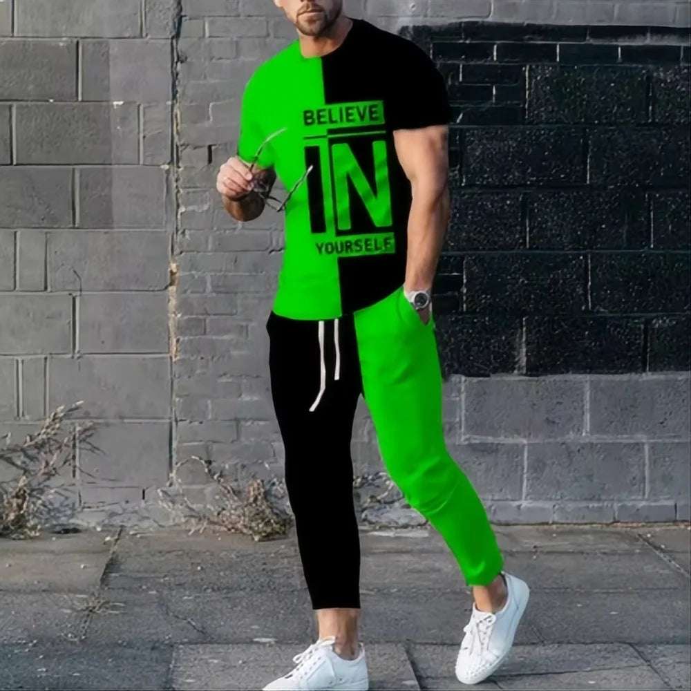 Summer fashion  men's T-shirt pants sportswear believe in yourself 3D printed T-shirt pants set 2-piece streetwear oversized