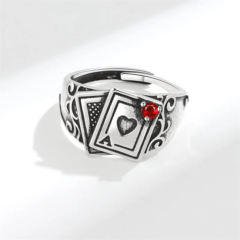 Vintage Lucky Poker Adjustable Open Rings For Women Men Playing Card Finger Stainless Steel Ring Fashion Party Jewelry