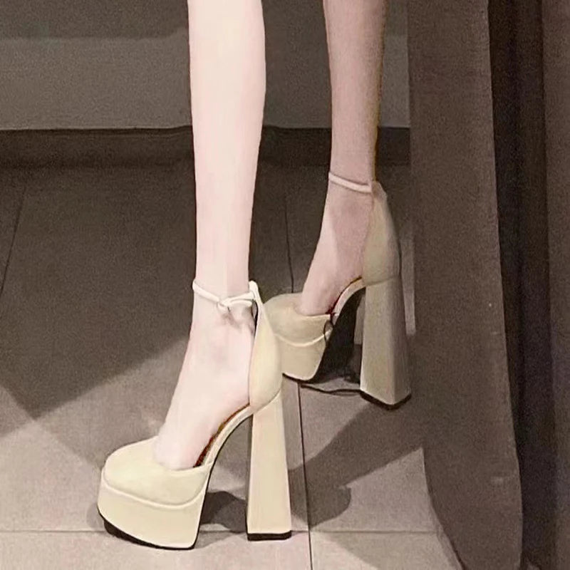 Super-high Heel Thick Heel Shoes Platform Sandals  Round Toe