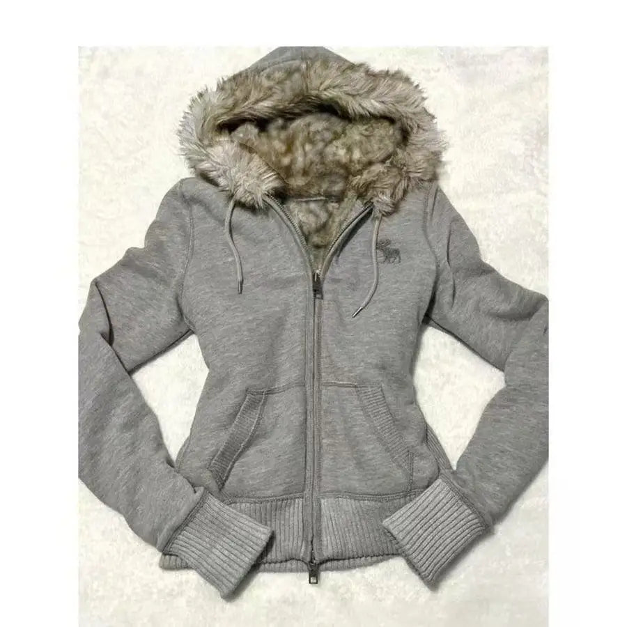 Faux Fur Collar Hoodies  Zip Up Hoodies Streetwear Jackets
