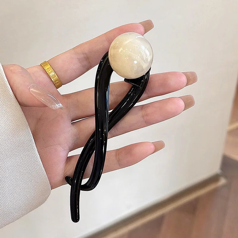 Twist Hair Clip Plastic Acrylic Bead Imitation Pearl Hairpin Twisted Design Women Hair Accessories