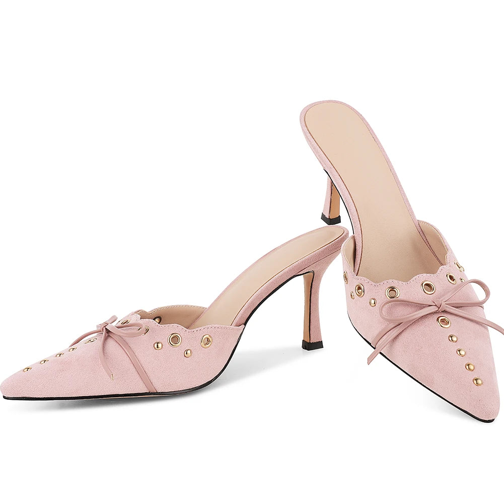 Elegant Bow Decoration  Pointed Toe Kitten Heels  Sandals