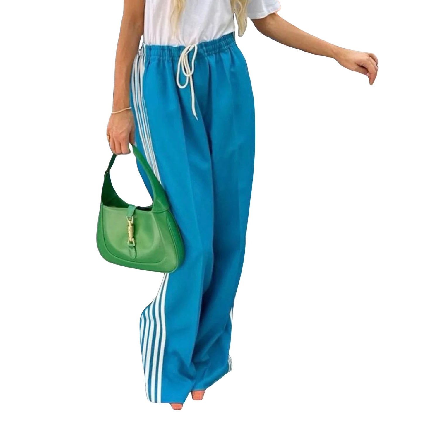 Women s High Waisted Striped Trousers with Adjustable Drawstring Waistband and Side Pockets for a Casual Chic Look