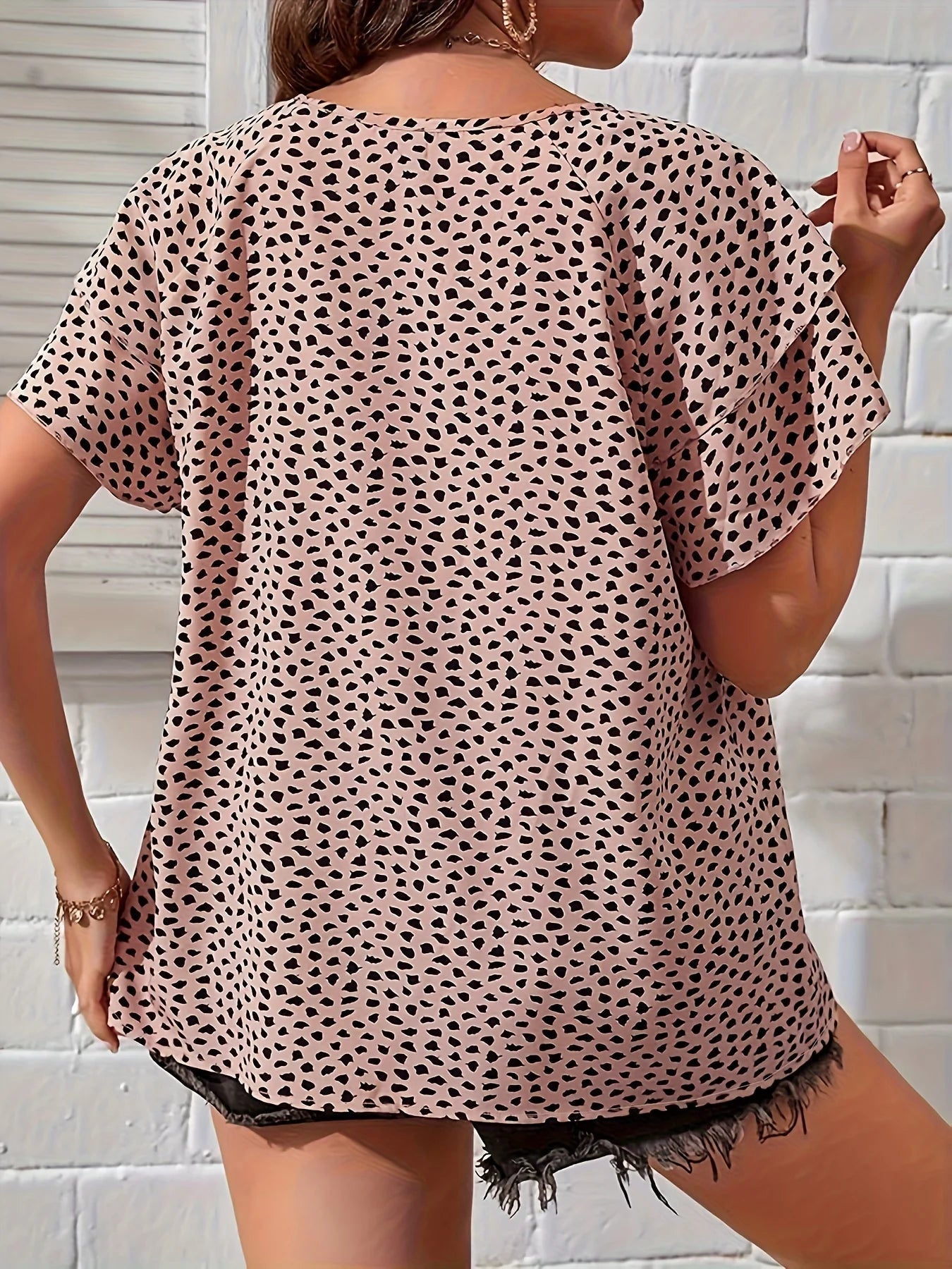 Crew Neck Blouse, Casual Ruffle Sleeve