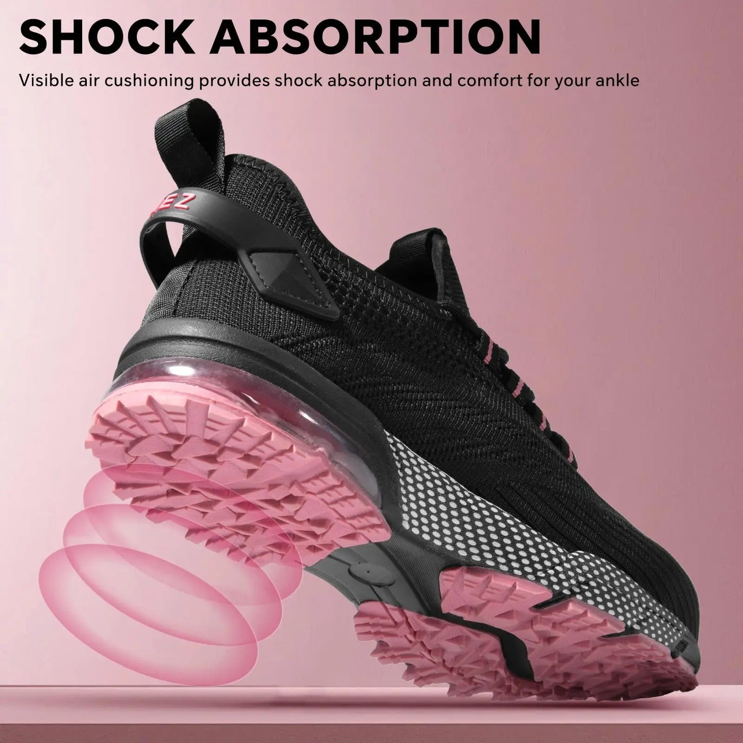 Safety Shoes for Women, Lightweight Non Slip Work Shoes, Air Cushion Safety Sneakers for Work and Daily Wear Black/Pink