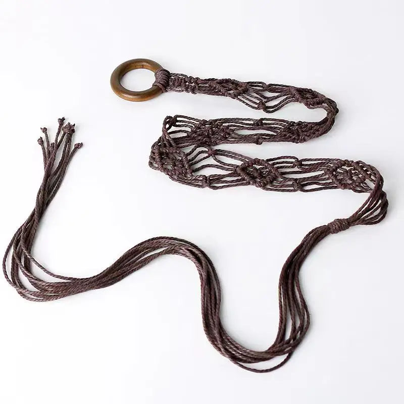 Weaving Tassel Waist Rope for Women Versatile Dress Decoration Knotted Thin Waist Rope Wax Thread Knotted Waist Belt