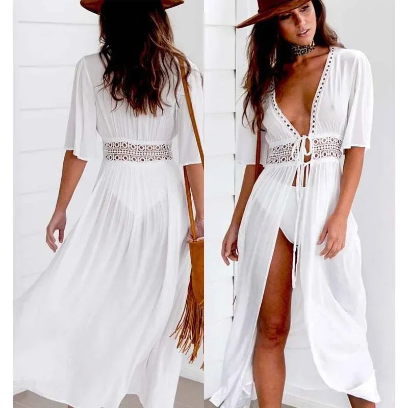 Beach Dress  Solid  Lace Beachwear  Knitted Beach Cover Up