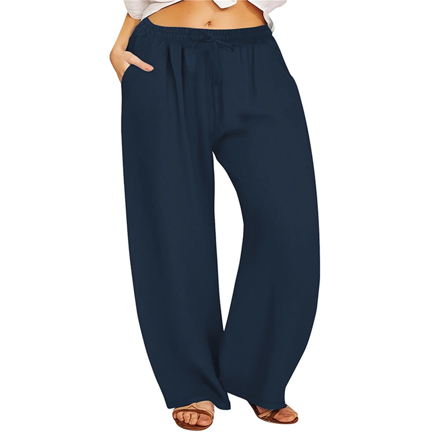 Women s Casual Loose Fit Wide Leg Pants with Elastic Waistband and Pockets