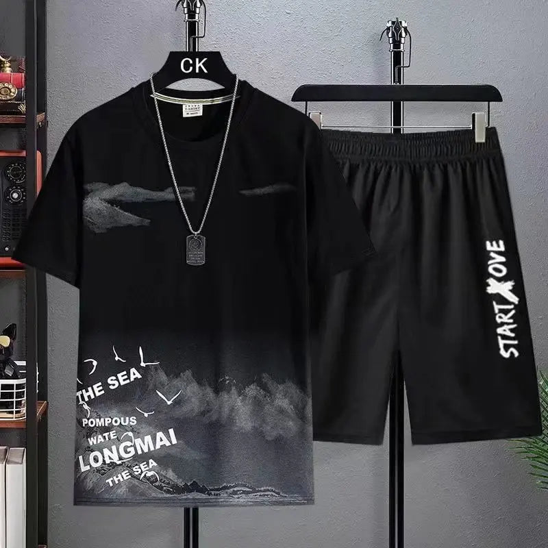 Summer Men's Sports Set Breathable Basketball T-shirt and Shorts Two Piece Set 2-Piece Set Shirt Men's Lightweight