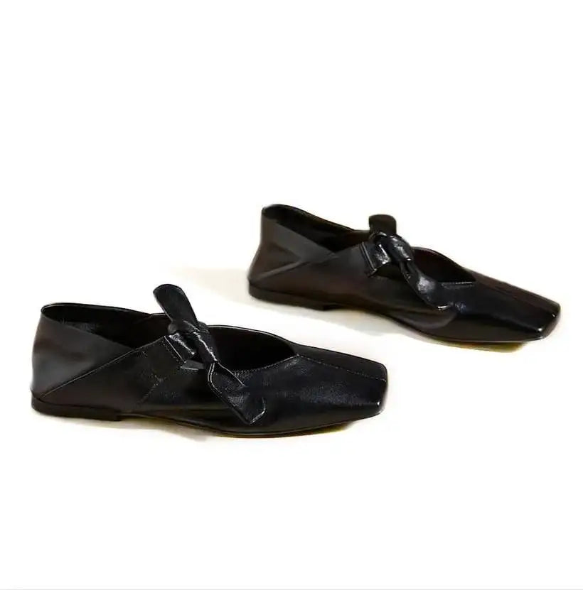 Cute Square Toe Ballet Shoes Fashion Flat Bow Mary Jane Pumps