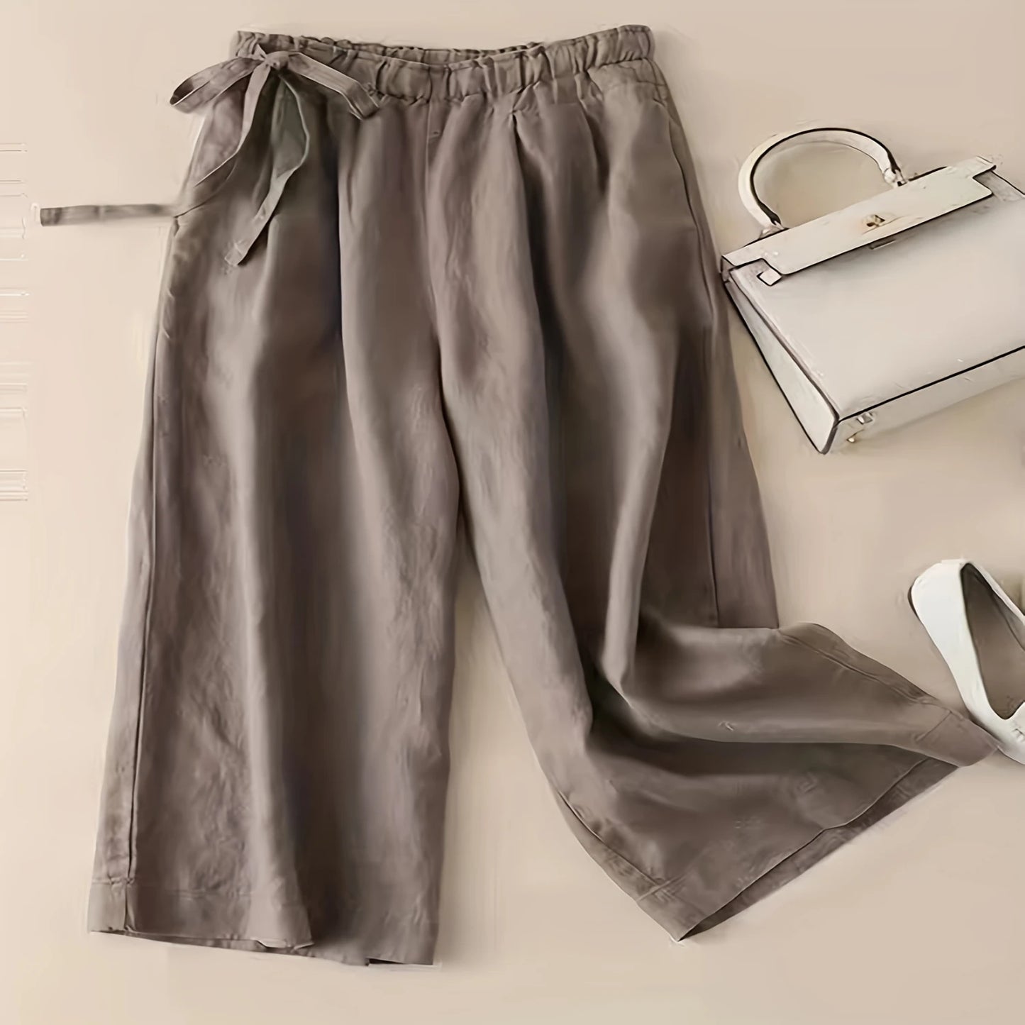Solid Elastic Waist Pants, Casual Wide Leg Women's Summer Clothing