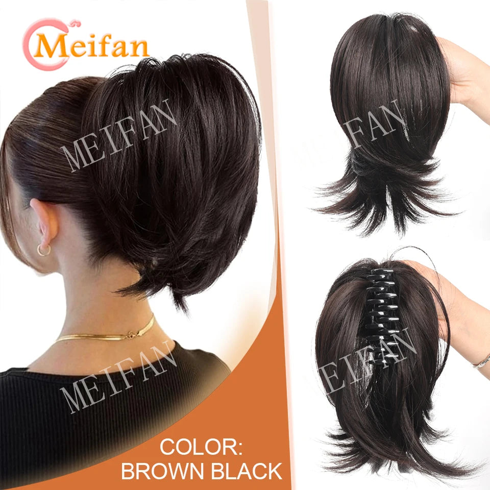 Synthetic Straight Claw Clip Chignon Fluffy Donut Messy Hair Bun Clip in Hairtail Extensions Natural Hairpieces for Women
