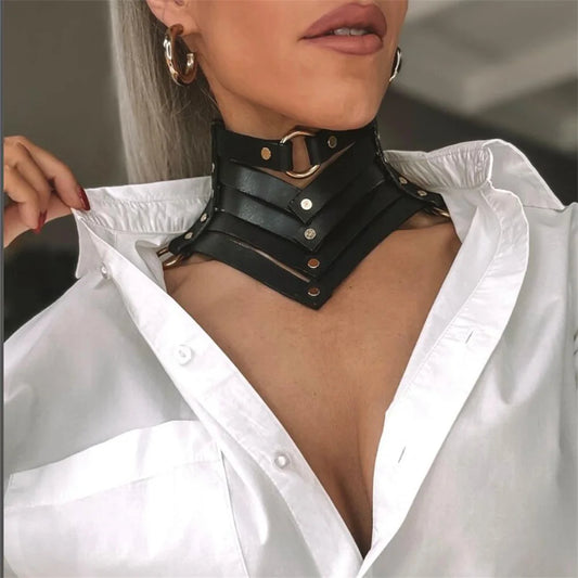 Black Sexy Trendy Rock Gothic Collar Necklaces Jewelry Gothic Leather Belt Rivets Punk Choker Necklace for Women