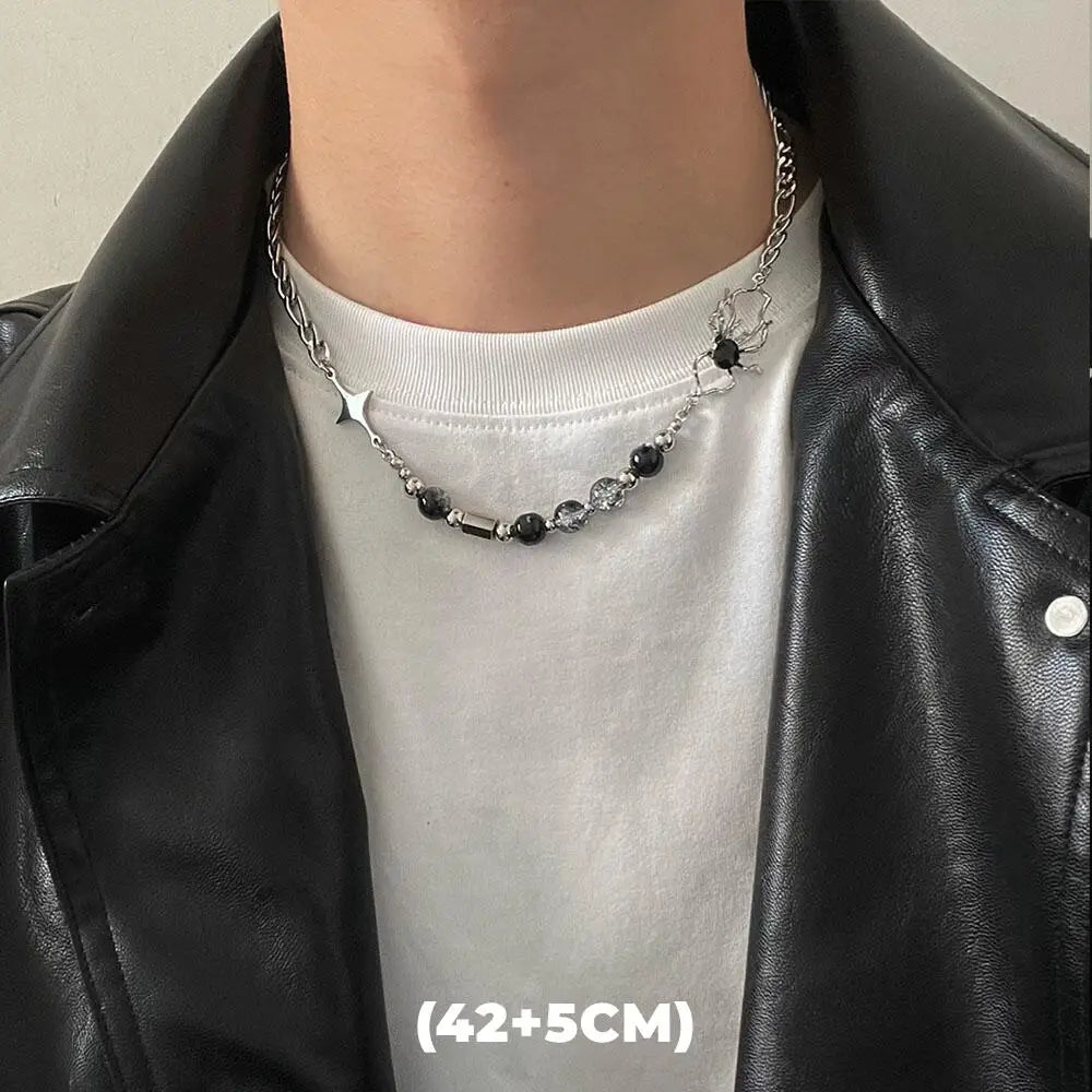 Zircon Double Layer Necklace For Men Women Trend Charm Titanium Steel Pendant Chain Unisex Jewelry