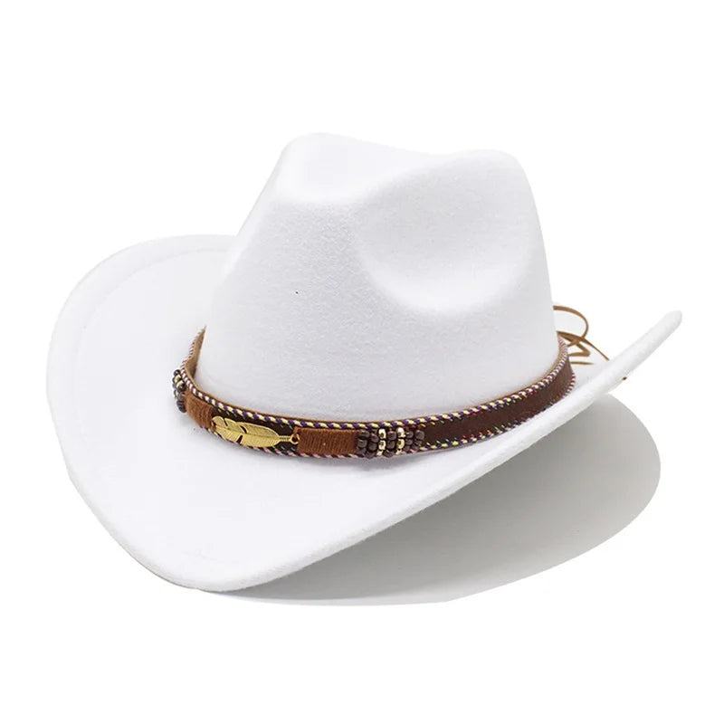 Vintage Style Wide Brim Hat with Leather Band for Men and Women Classic Retro Wool Felt Hat
