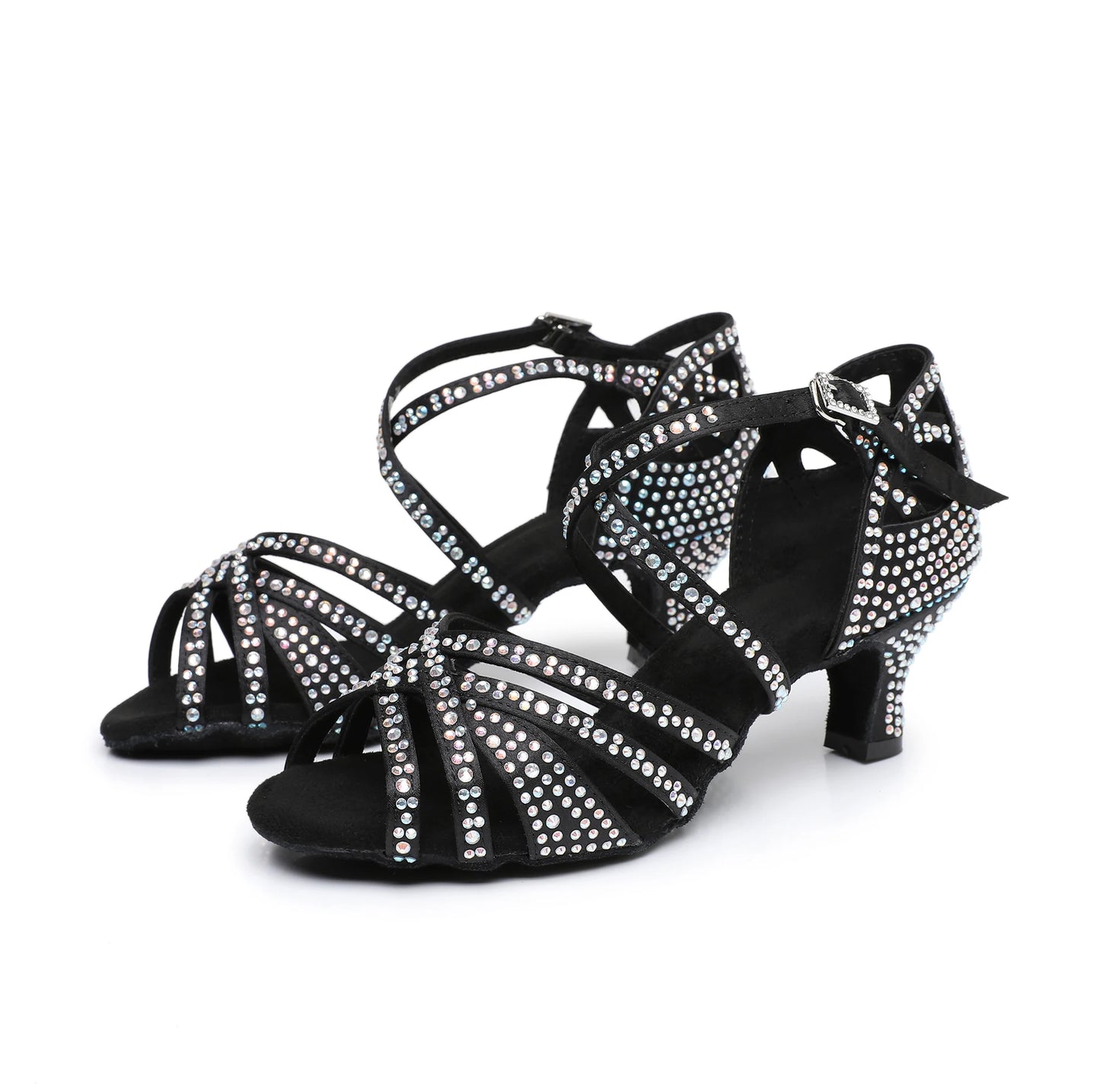 Medium Heel Latin Dance Shoes Rhinestone Ballroom Tango Salsa Dancing Shoes Sandals