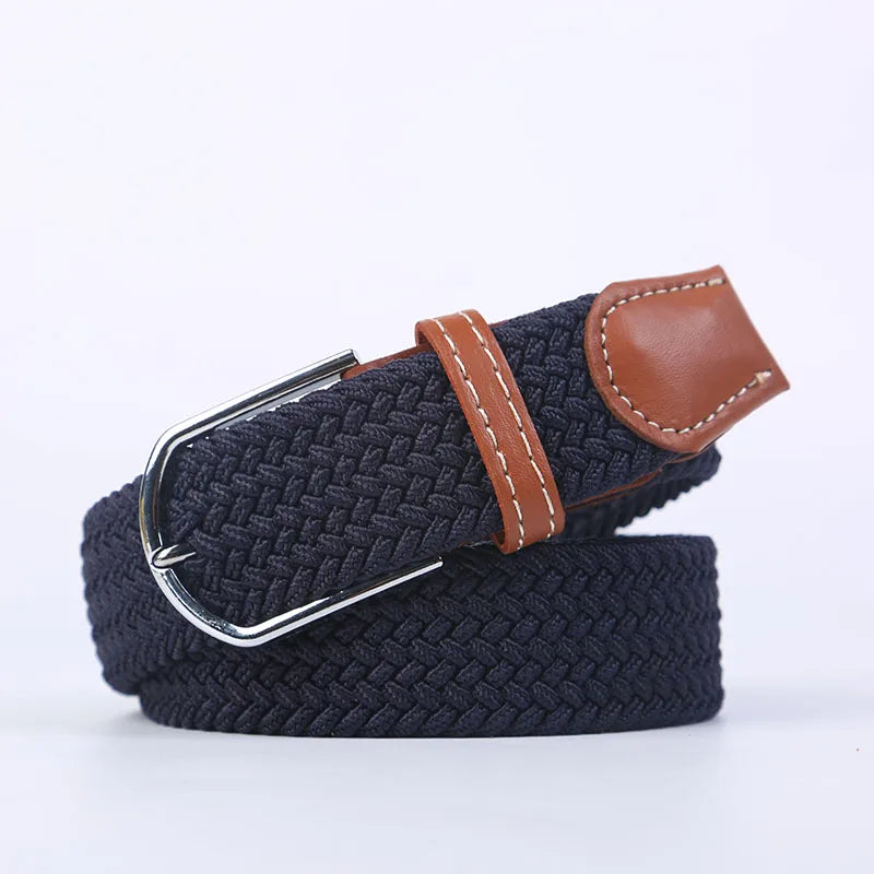 Casual Knitted Pin Buckle Belt Woven Canvas Elastic Expandable Braided Stretch Belts Women Jeans