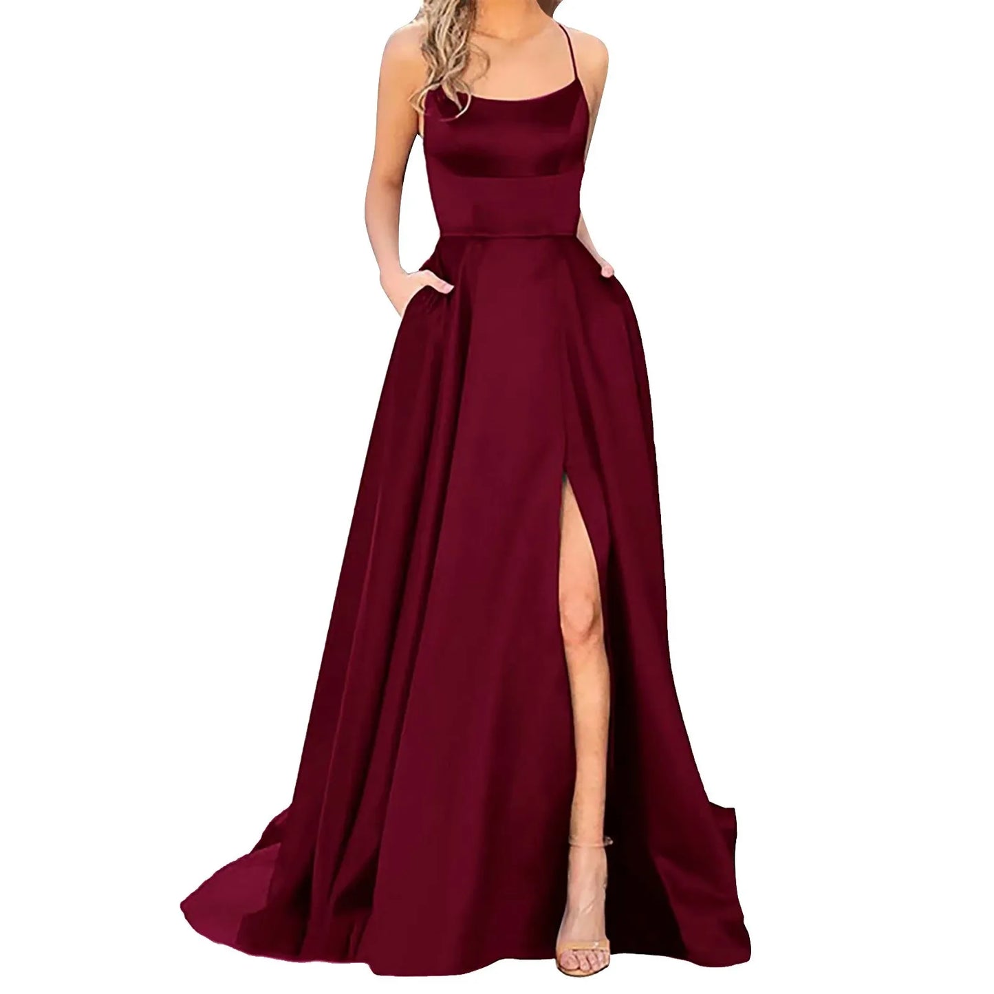 Sexy Prom Dresses Women's Long Dresses Sexy Criss-cross Satin Spaghetti Strap Prom Dress Formal Dresses for Women