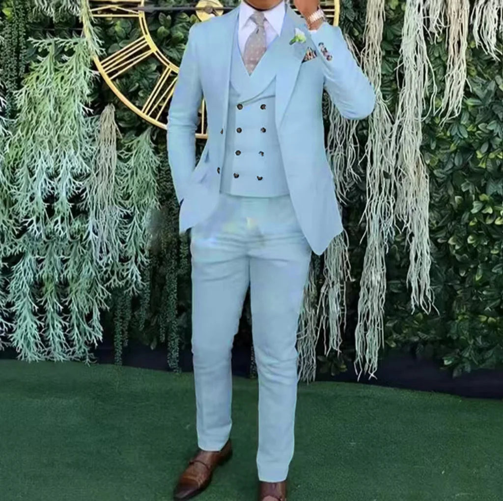 Men's slim-fit three-piece suit,Three-piece set of vest, blazer and trousers,Ideal for weddings, business and formal occasions