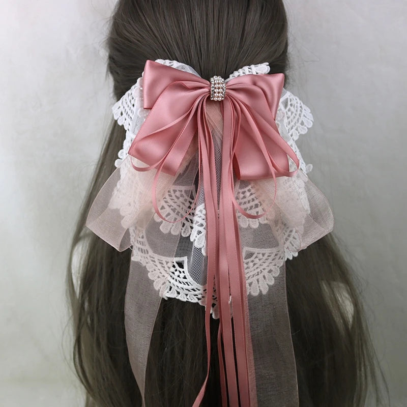 Ribbon Bow Headband With Hairpins Wide Hair Hoop Lace Ruffled Tassels Hair Bands Sweet Hair Accessories