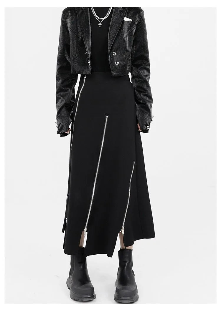 Long  High Waist A-line Zipper Split Irregular  Streetwear