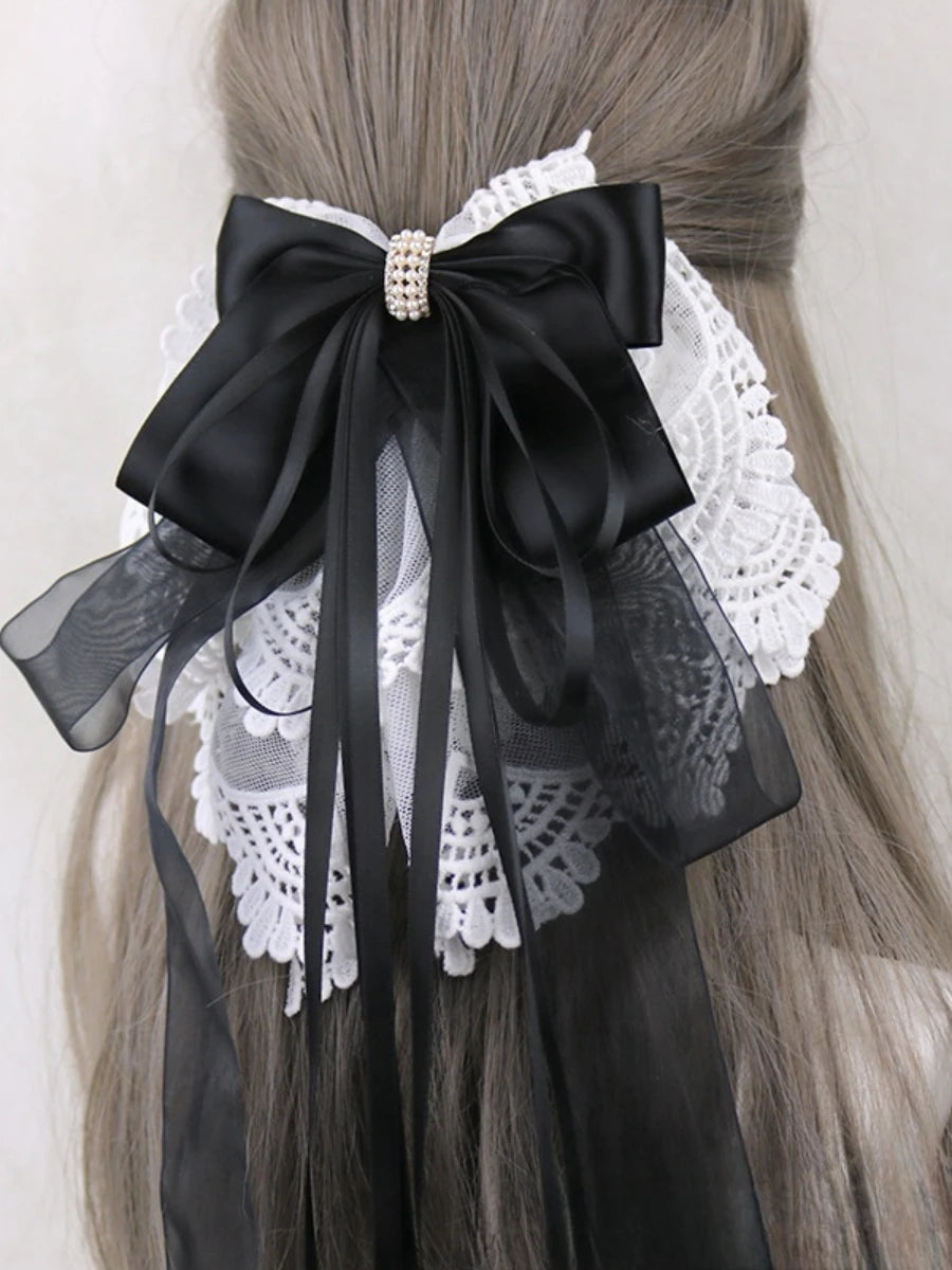 Ribbon Bow Headband With Hairpins Wide Hair Hoop Lace Ruffled Tassels Hair Bands Sweet Hair Accessories
