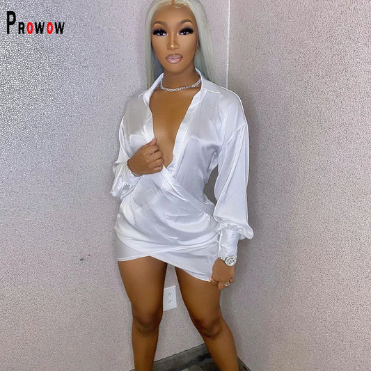 V-neck  Dress Long Sleeve Solid Color Mini Dresses