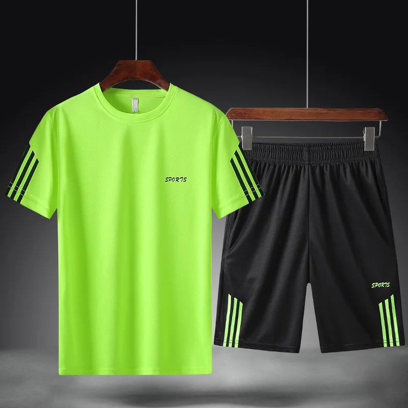Summer Breathable Sports Suit Men's Short-Sleeved Shirt and Shorts Loose Quick Drying T-Shirt Short Quarter Pants Casual Running Suit