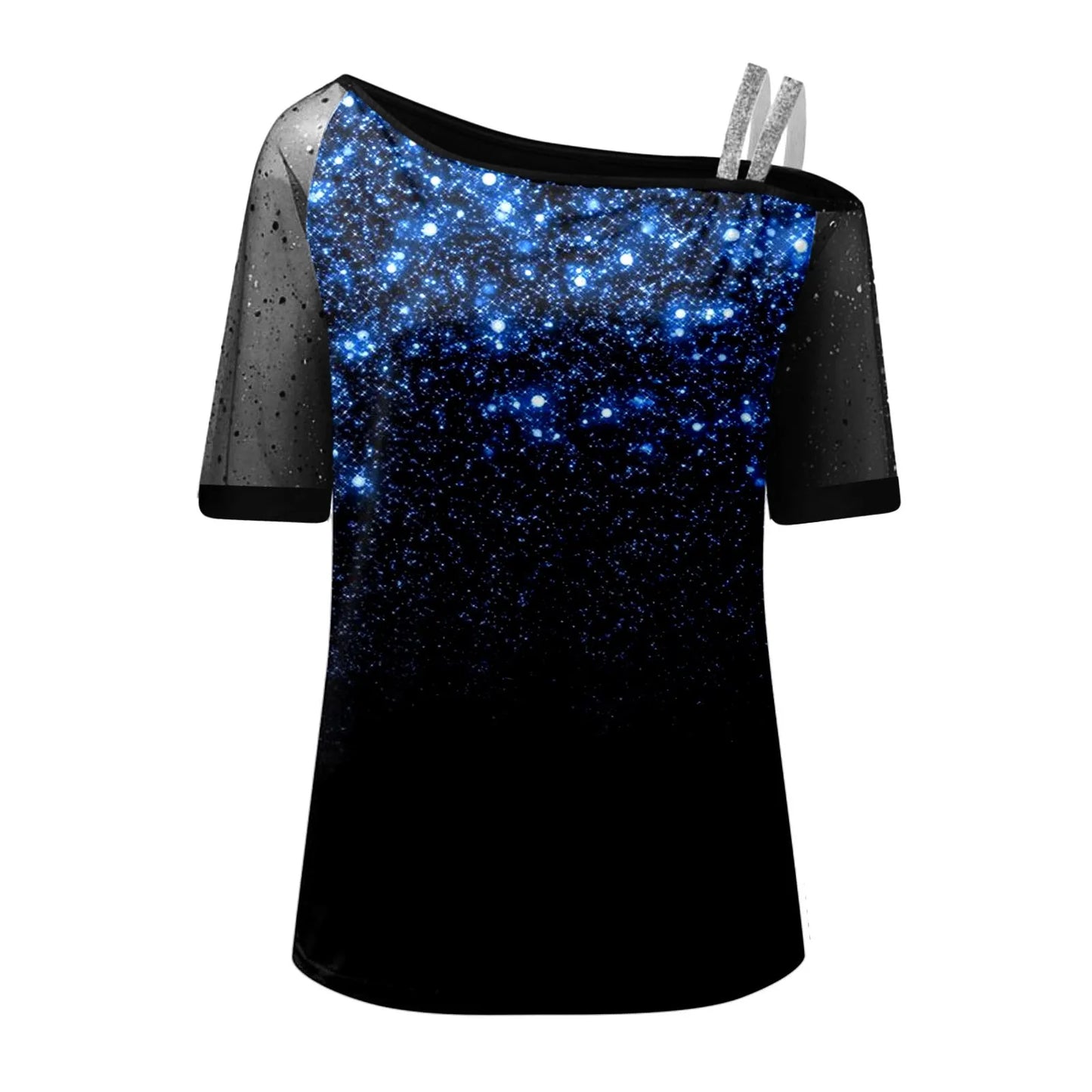 Women Fashion Top Shirt Off Shoulder Top Sexy Glitter Short Sleeve Printed Elegant Shirt Loose Blouse Top Sleeve T Shirt